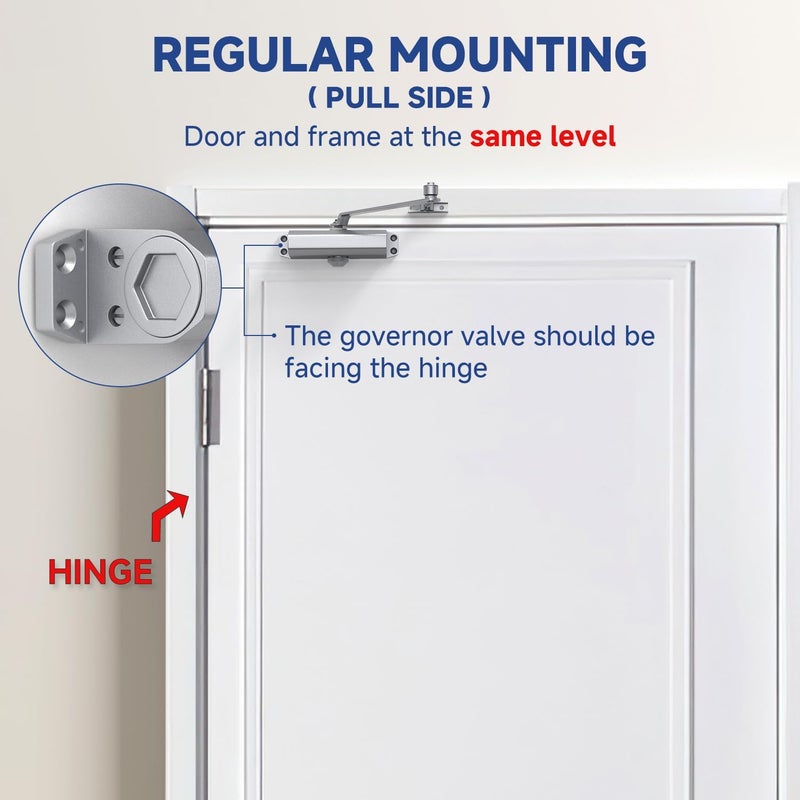 Baridwon Commercial Grade Hydraulic Door Closer Large Size, Heavy Duty No Slam with Hold Open, Silver - Image 5